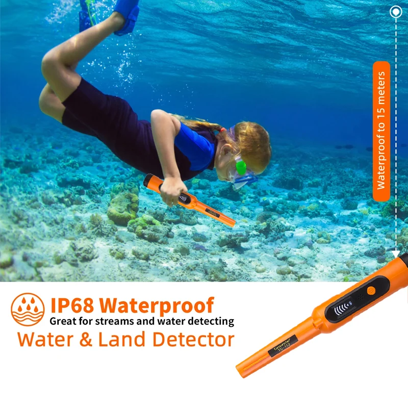 Detector de Metales Pinpointer IP68 totalmente impermeable con pantalla LCD, puntero Pin subacuático de alta sensibilidad, Pinpointe portátil de 3 modos