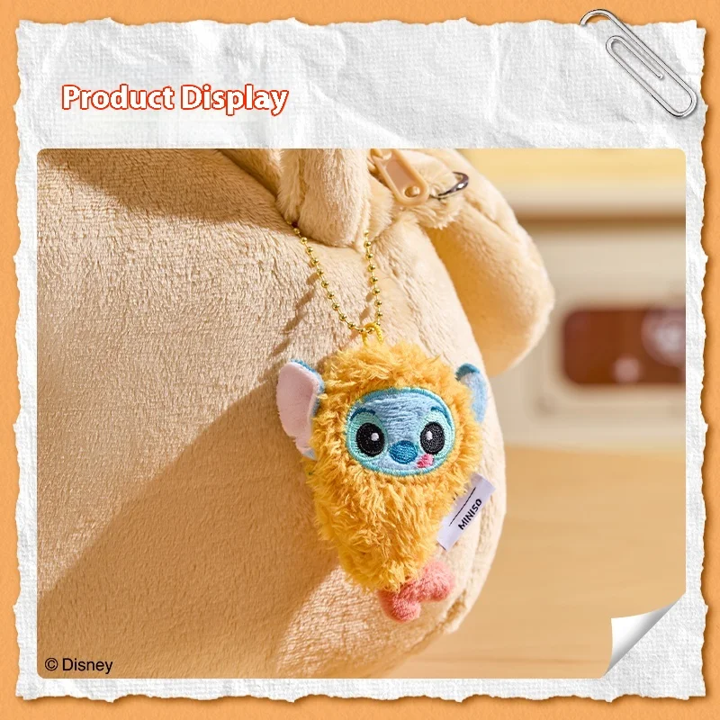 MINISO 디즈니 스티치 새우 가방 플러시 키체인 - 귀여운 박제 동물 참, 소녀를 위한 수집용 선물