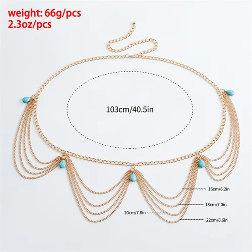 Imagen 2 del producto Nueva cadena de cintura con colgante de Color dorado y borlas multicapa para mujer, elegante y Sexy, cinturones de fiesta para Bikini, accesorios, joyería para el cuerpo