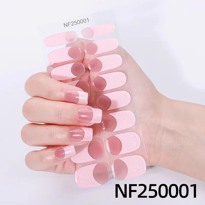 16Tips French Gel Nail Sticker Waterproof French UV Phototherapy Semi Curing Nail Sticker