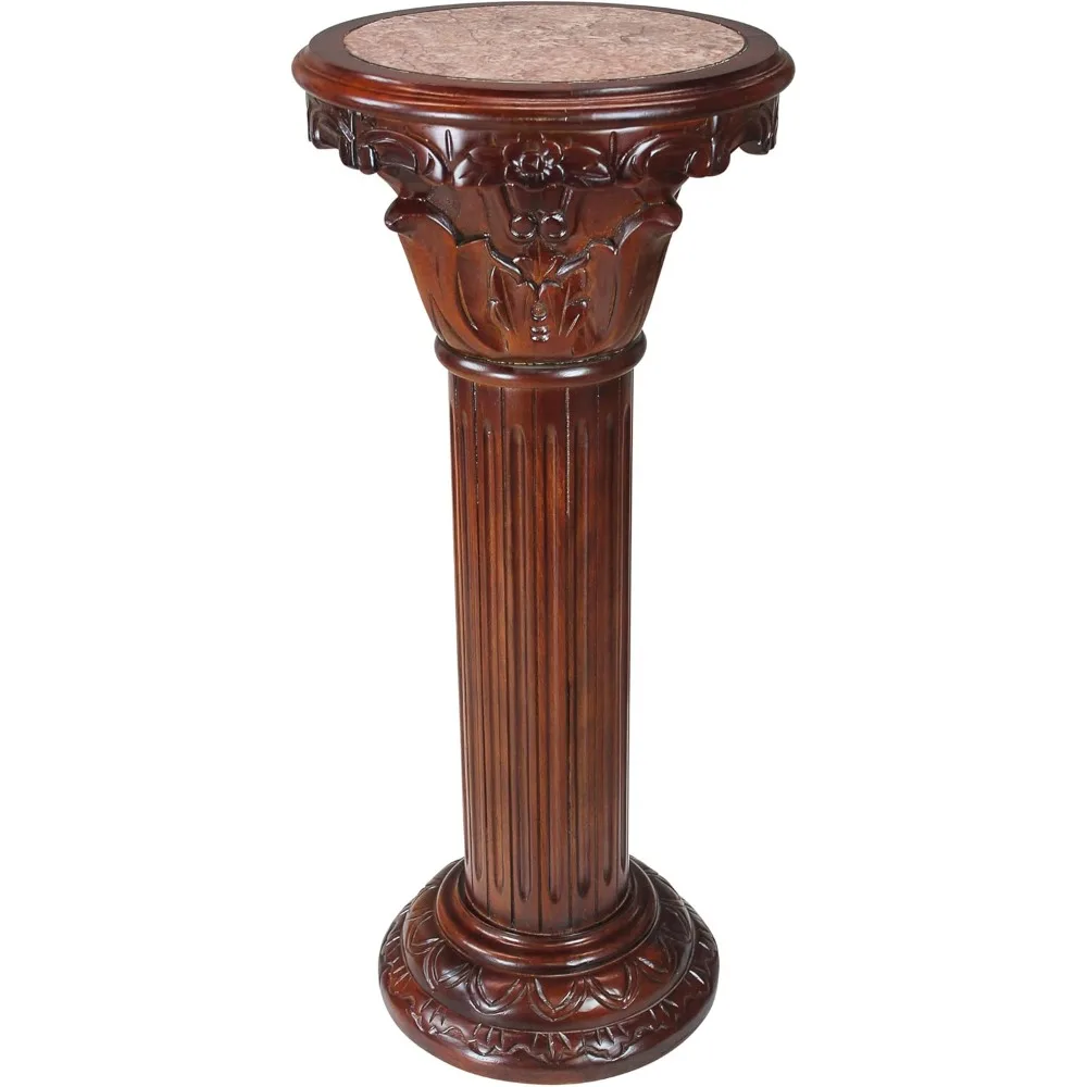 AE1180 Imperial Pedestal Column Plant Stand, Large, 36 Inch, Cherry,Hardwood and Marble