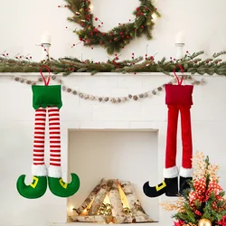 2025 Christmas Stripes Red Elf Legs Hanging Tree Decoration Car Legs Decorative Fireplace Christmas Party Decorations