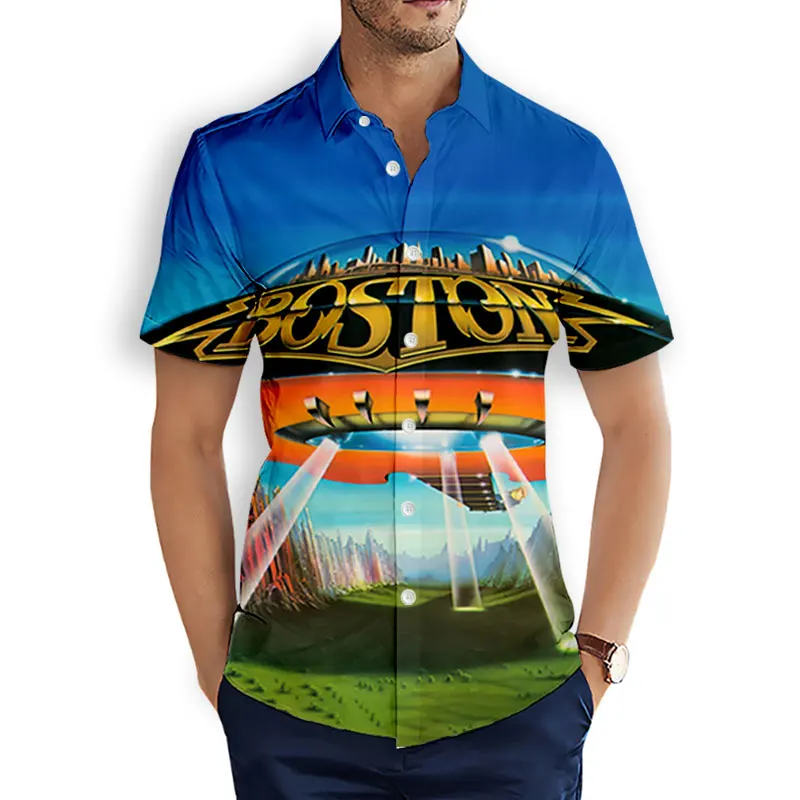 Vintage Boston Rock Band 3d Print Fashion Casual Shirt Men Women Shirts Hip Hop Beach Single Breasted Blouse Unisex Clothing