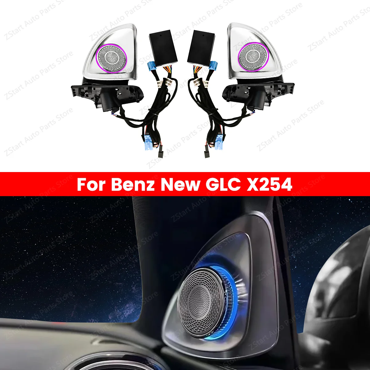 64 Colors 4D Rotating Tweeter Speaker Ambient Light For Mercedes-Benz GLC X254 4D Speaker Decorative Light Accessories 2022+