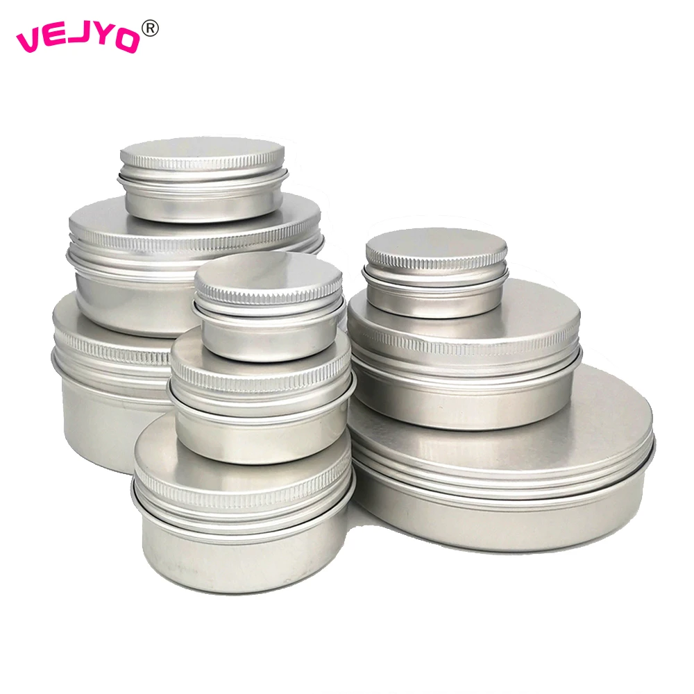 50pcs Cosmetics Container Aluminum Candle Jar Empty Tin Metal Silver with Lids Lip Balm Pot Screw Cream Box 15g 30g 50g 80g 100g