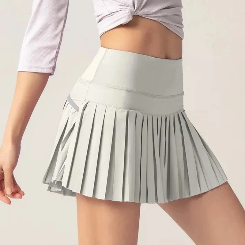 

High Waist Double Layer Design Summer Women Tennis Pleated Skirt With Inner Lining Sport Sexy Fitness Yoga Dancing Shorts