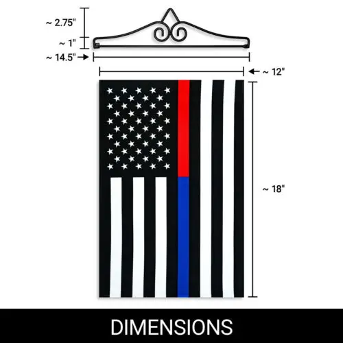 Garden Flag Thin Blue Red Line 12x18IN & Hanger 14IN Printed Poly