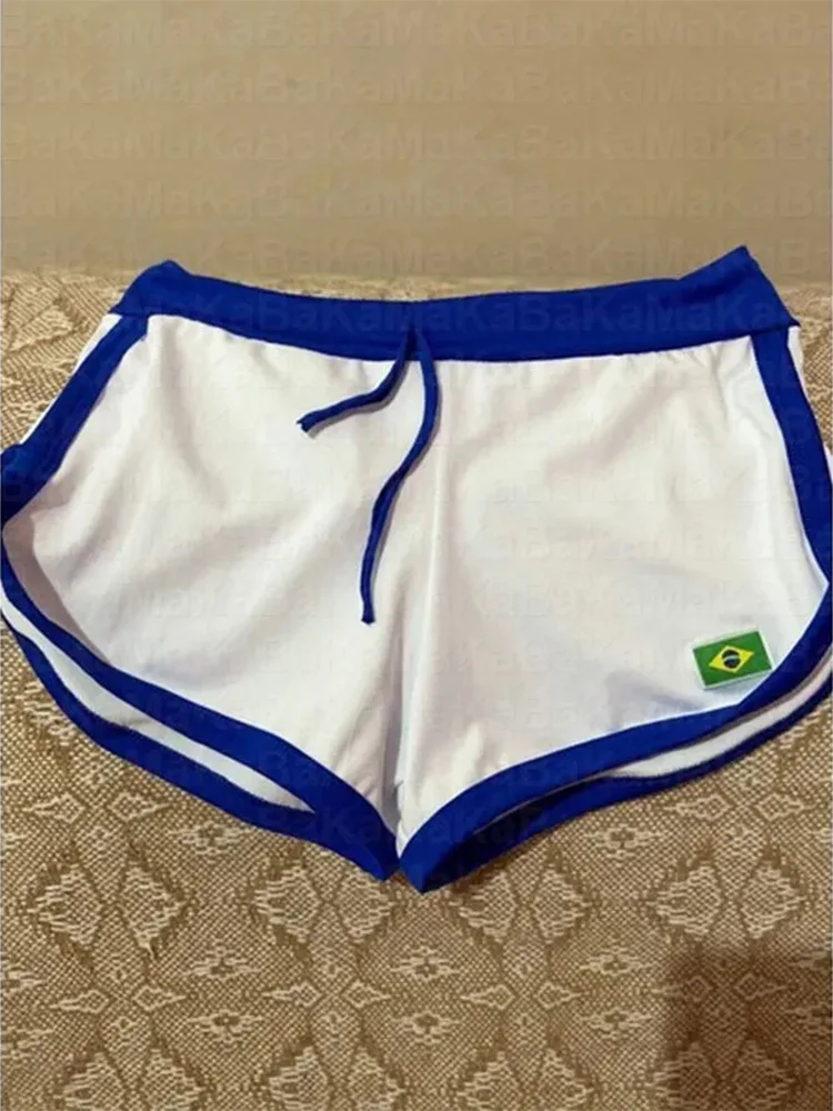 2025 Summer European and American Women's Y2K Spicy Girl Slimming and Color Contrasting Casual Sports Pants Beach Shorts