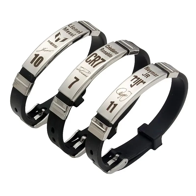 Lionel Messi Cristiano Ronaldo Neymar Football Star Stainless Steel Silicone Bracelet For Men Soccer Accessory Gift