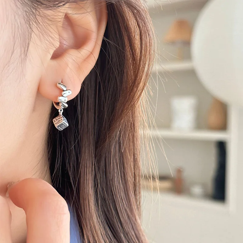Foxanry Cube Geometric Pendant Drop Earrings For Women Creative Design Simple Trendy Classic Personality Daily Party Jewelry Gif