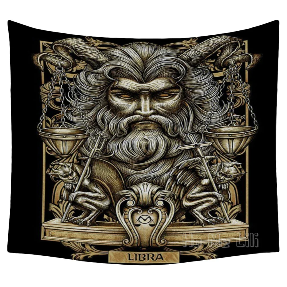 Libra Gothic Grey Abstract Astrological Tapestry Art Interior Home Decor