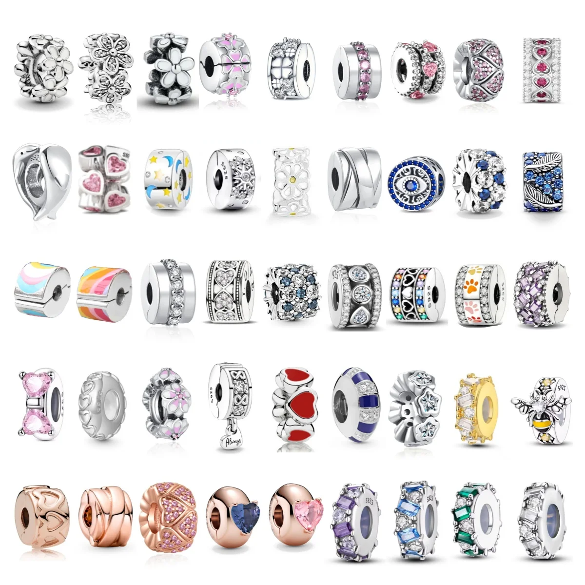 

Moon Paw Clasp Clip Charm 925 Silver Square stone spacer bead Fit Original Bracelet DIY For Woman Girl Jewelry