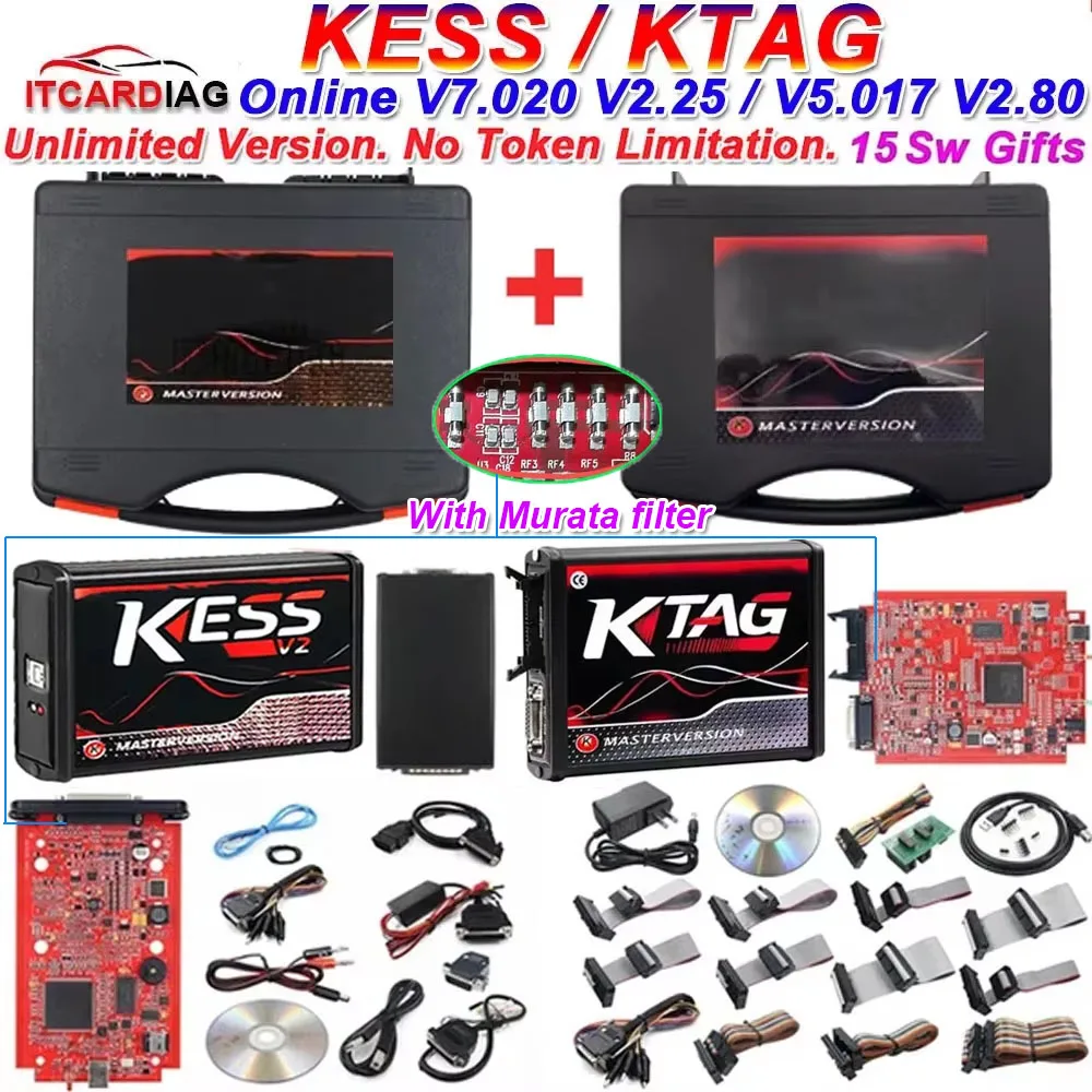 

Online EU Red Kess V2 V5.017 Online 2.80 KTAG 7.020 2.25 OBD2 Car Truck ECU Chip Tuning Kit Unlimited Repair Kit & Murata Filter