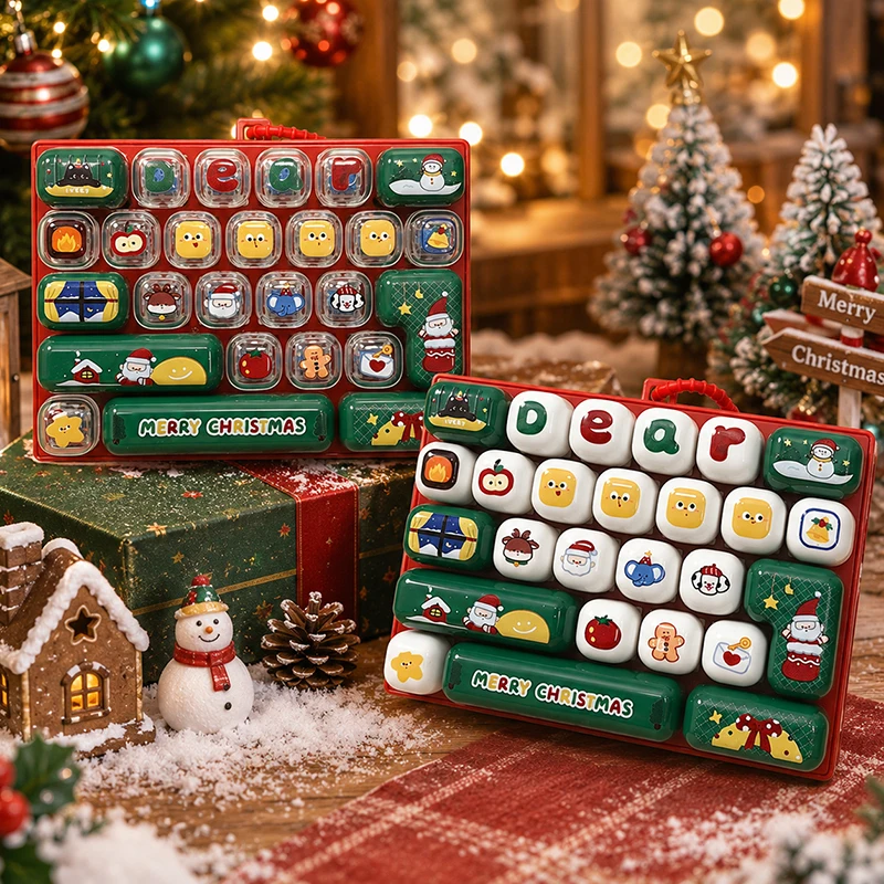 26-Tasten-Tastenkappen-Schlüsselanhänger, Weihnachts-Tastatur-Schlüsselring, Entspannungs-Fidget-Clicker-Knopf, Taschenanhänger, Weihnachtsgeschenk, Tastenkappen – Detail 3