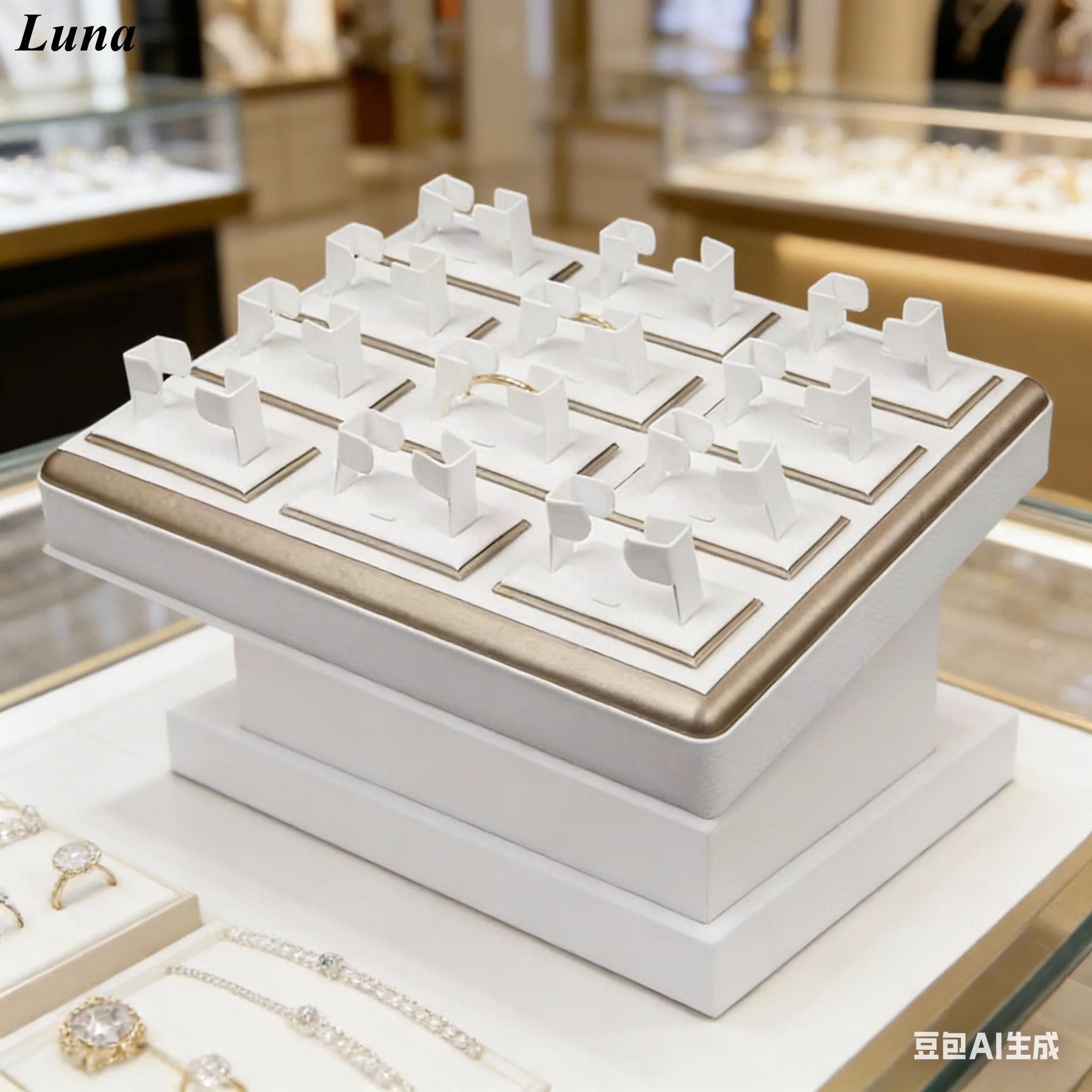 White PU Leather Jewelry Display Tray High-Quality Counter Window Props Storage Box for Rings Necklaces Pendants Earrings