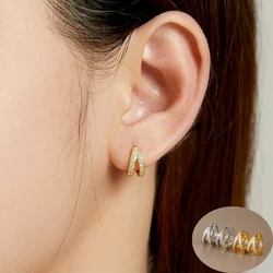 2PCS/pair Fashion Gold Color Stainless Steel Zircon Star Hoop Earring for Women Round Huggie Earrings Wedding Party Jewelry Gift