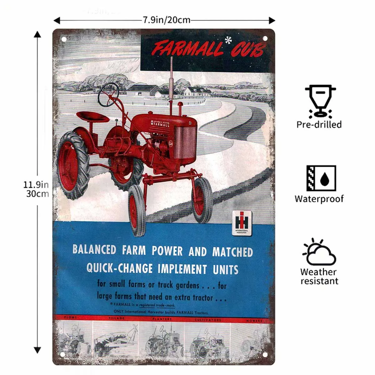 Vintage Tractor with Plow in Golden Sunset Glow Vintage Metal Wall Sign Decor Poster Frames Garage Living Room