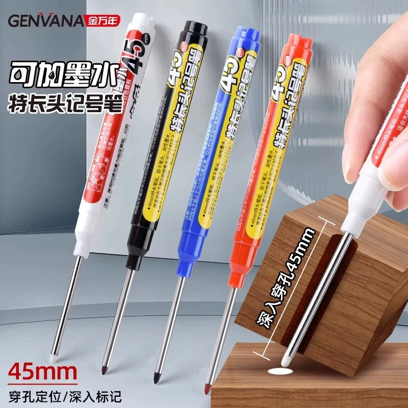 45mm Waterproof Long Head Nib Deep Hole Markers Pen Tile Carpenter Pen Multi-purpose for Woodworking Black/White/Red Ink image 6
