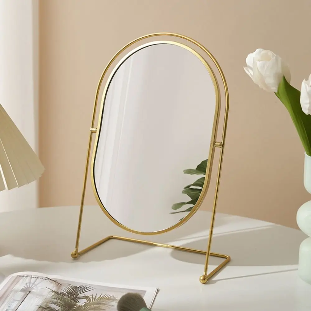 Iron Art Nordic Makeup Mirror 360° Rotatable Iron Frame Desktop Stand Mirror High Definition Oval Desktop Cosmetic Mirror