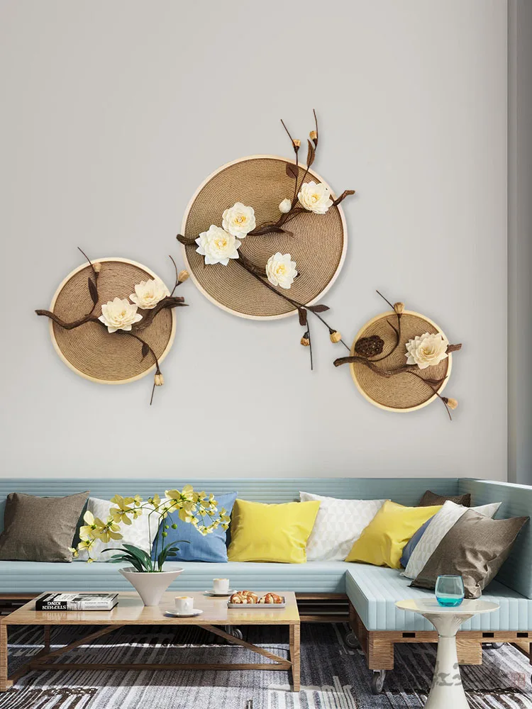 

New Chinese style hemp rope circular decorative painting, Zen style home wall decoration, artistic and retro style