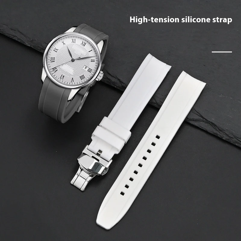 Curved End Silicone Strap 18/19/20/21/22mm Butterfly Buckle Men Replace Watch Band Bracelet 19mm for Tissot Le Locle Series