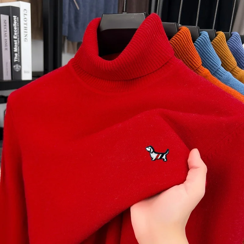 luxury men's autumn embroidery high quality sweater turn-up collar exquisite knit pullover keep warm leisure versatile clothing