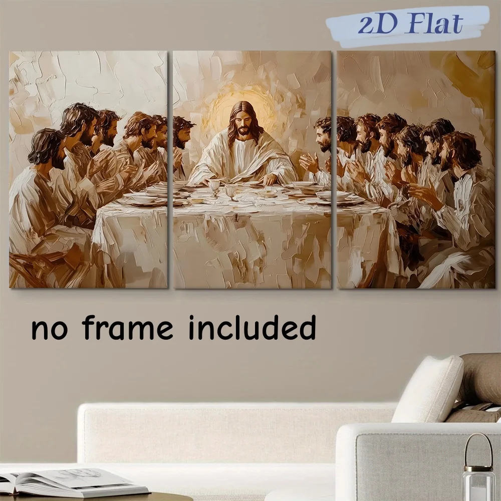 3-Piece Set of Religious Themed Decorative Paintings, the Last Supper of the Twelve Apostles of Jesus, Oil Painting, Modern Mini