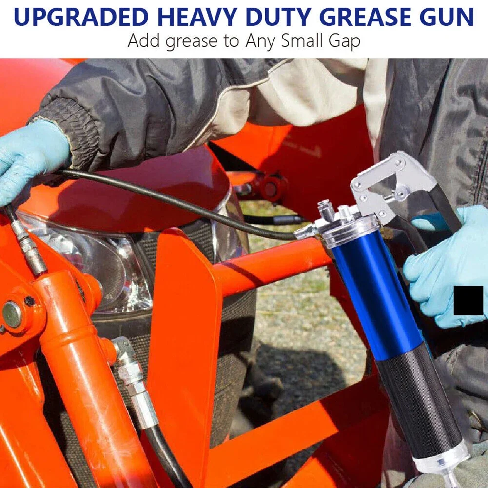 6000-7000PSI Heavy Duty Powerful Mini Grease Gun Pistol Grip Manual + Flexible Hose Pipe 400cc Handheld Grease Filling Injection