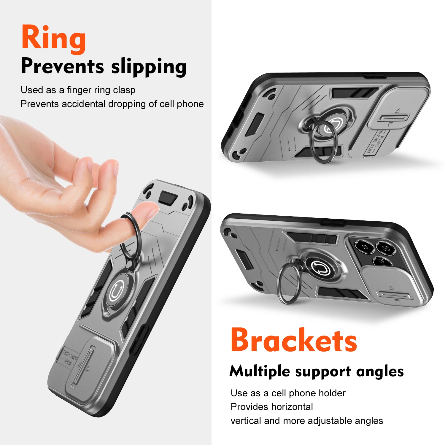 For ZTE Blade A56 Sliding Window Metal Finger Holder Case for ZTE Axon 60 Lite 60 Shockproof Armor Protect Cover view 4