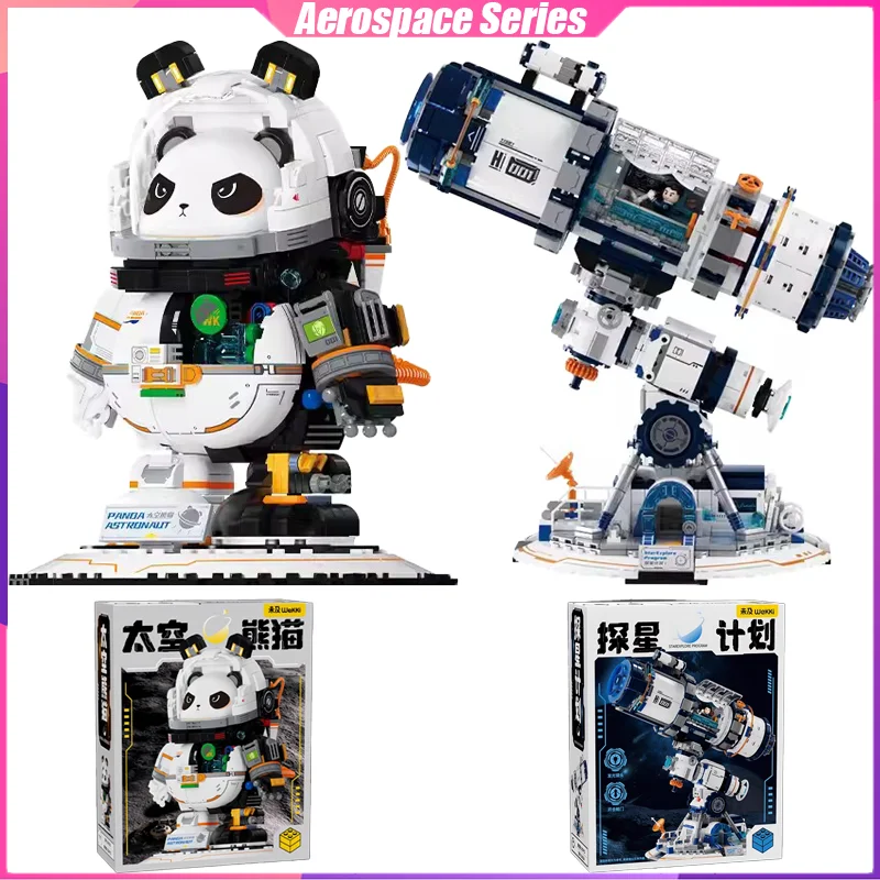 Panda Astronaut Building Blocks Space Mecha Telescope Desktop Decoration Puzzle Assembling Model Toys Birthday Gifts for Kids