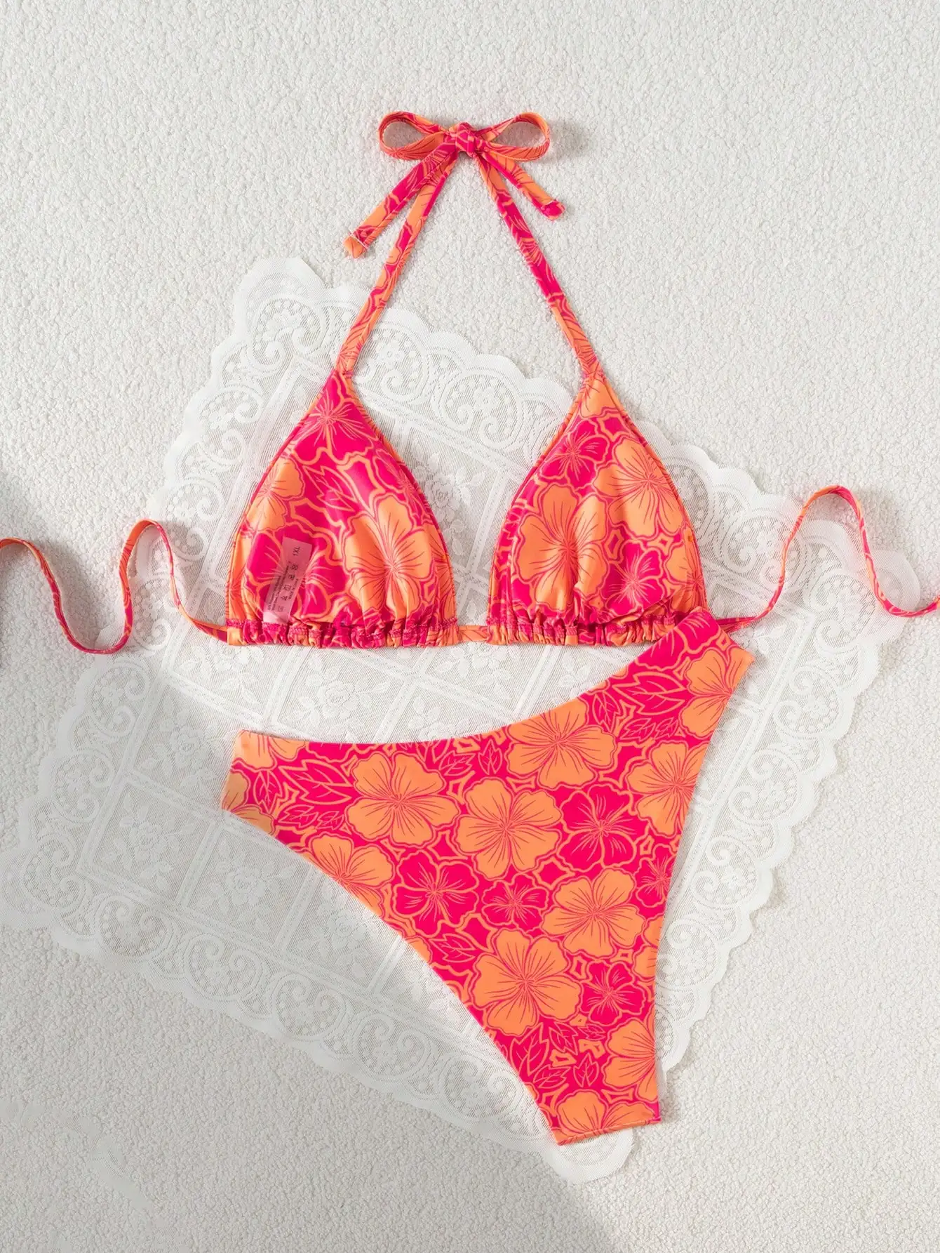 

Women Floral Print Halter Tie Front Bikini Set For Beach Pool Vacation