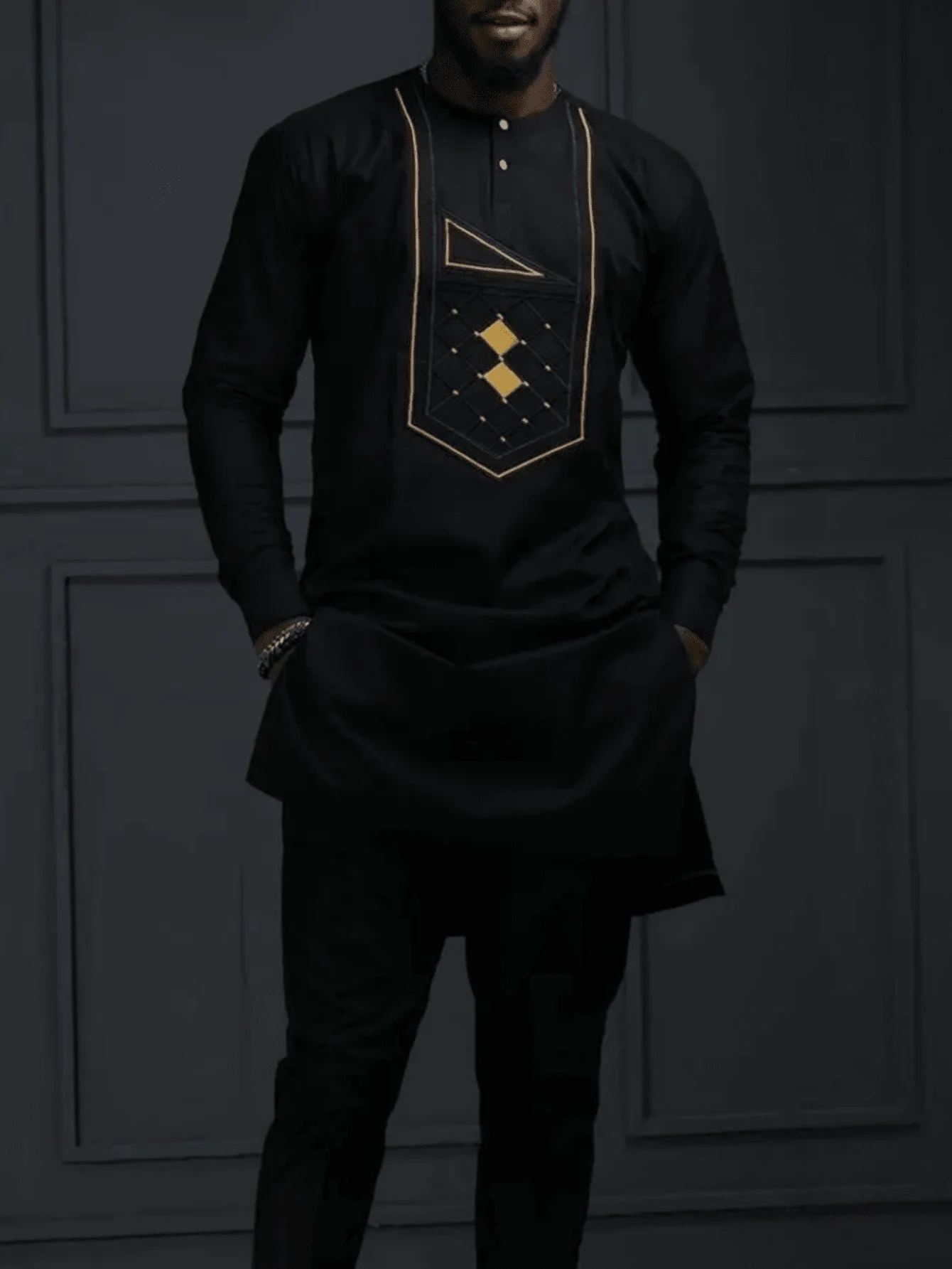 

African Traditional Outfit Dashiki Black Boubou Elegant Suits For Men New 2Pc Luxury Brand Clothing Full Pant Sets Male Dashiki