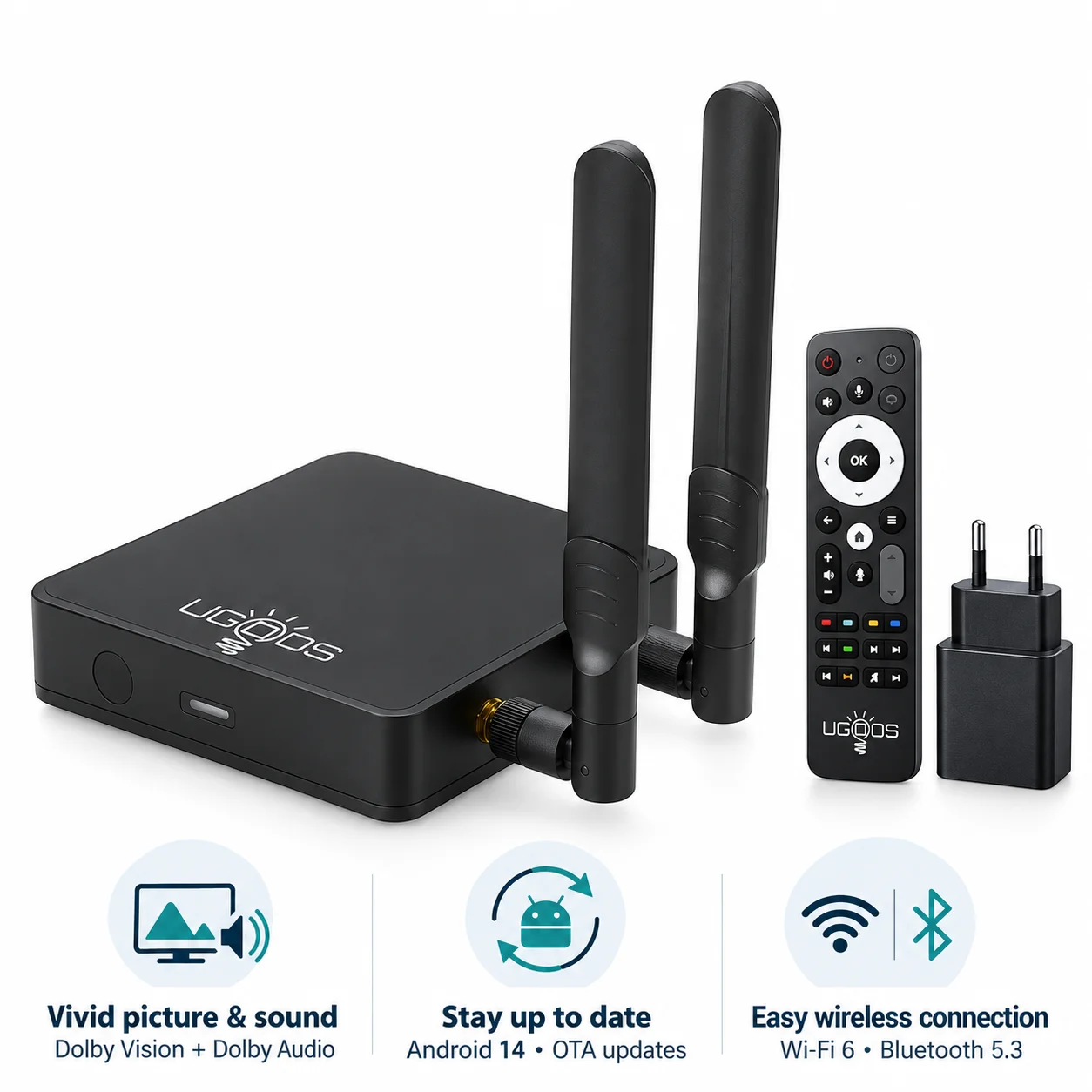 Ugoos AM9 Pro Android 14 TV Box Amlogic S905X5-J 4GB LPDDR5 64GB WiFi 6 Gigabit LAN 4K 60Hz Dolby Vision