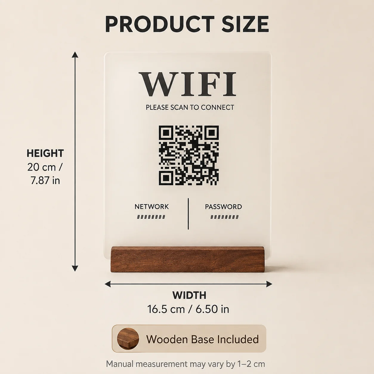 Custom Wifi Password QR Code Sign Modern Acrylic Desk Signage With Wooden Holder for Airbnb Salon Spa Hotel Office Home Decor view 5