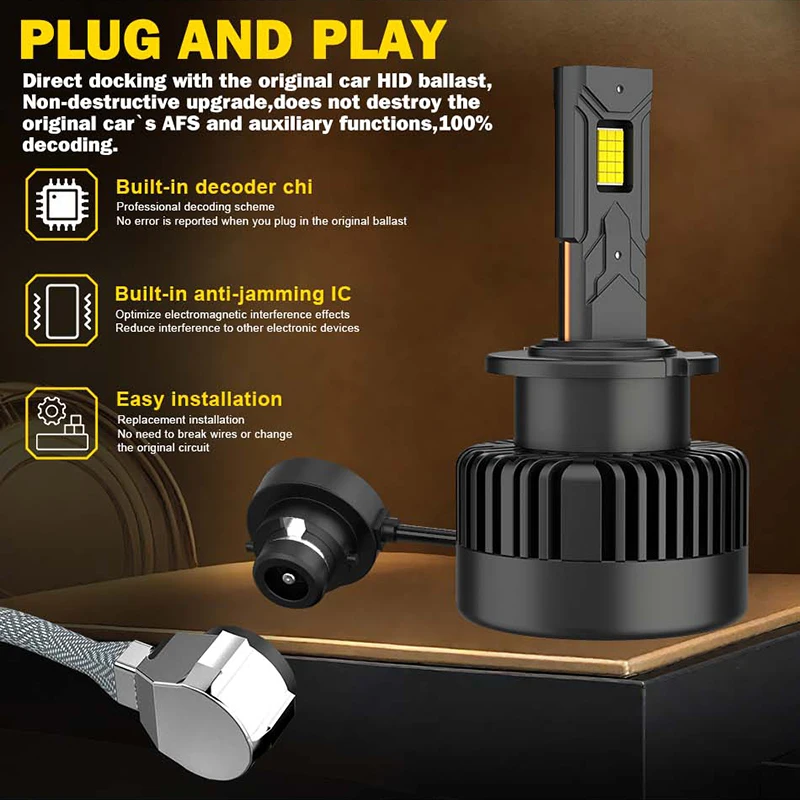Bullvision D1S D3S LED Headlights HID D2S D4S D5S D8S Turbo LED 600000LM Two-sided CSP Chip 6500K Plug&Play Car Lamp Xenon HID view 4