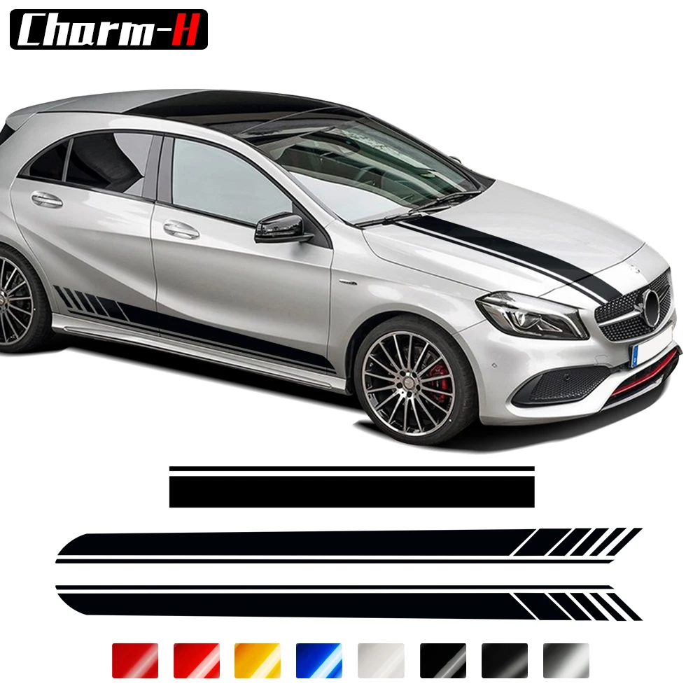 

C63 Style Car Hood Bonnet Door Side Stripes Sticker Vinyl Decals for Mercedes Benz A-Class W176 A180 A200 A250 A45 AMG