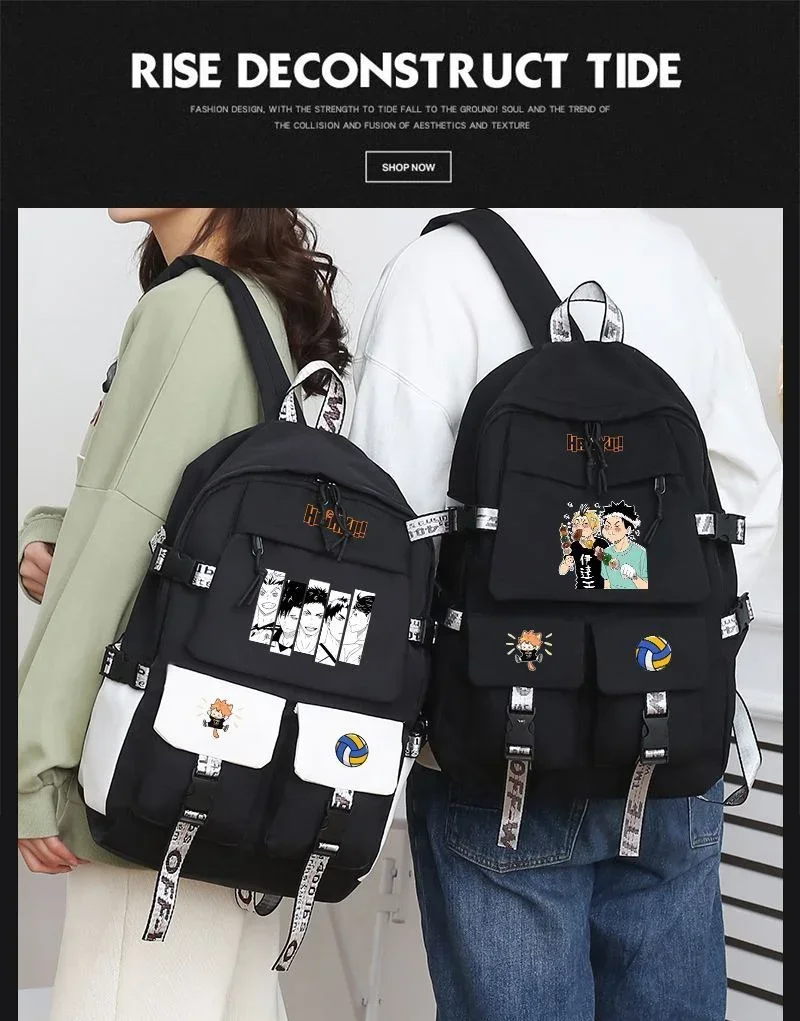 31×45×14cm Black White, Haikyuu, Student Kids Teens School Bags, Large Capacity Mochilas Anime Backpacks For Girls Boys Gift