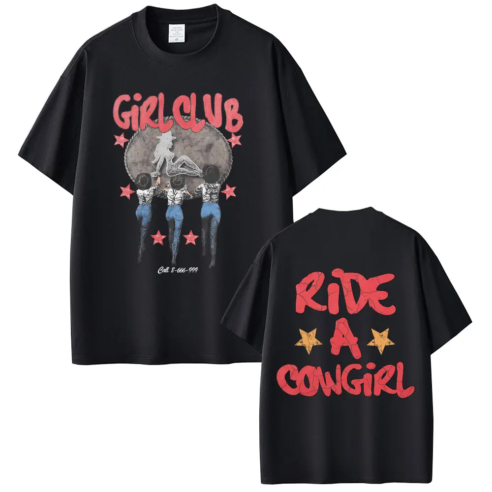 

Girl Club Ride A Cowgirl T-shirt Men Women Cartoon Art Aesthetic T Shirts Unisex Cotton Casual Oversized Short Sleeve T-shirts