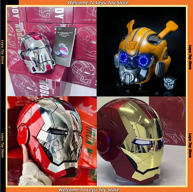 Iron Man Helmet Mk5 Bumblebee Optimus Prime Wearable Helmet 1:1 Voice Control Mask Action Figure Bluetooth Base Light Up Eyes