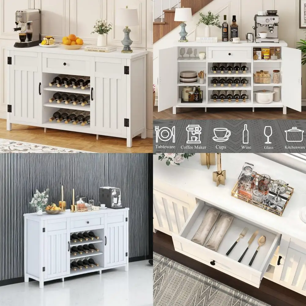현대적인 홈 바 캐비닛, 수납 공간이 있는 주류 뷔페 사이드보드, 주방용 와인 랙 포함