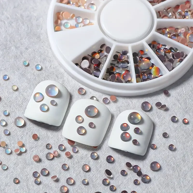 12er-Set Meerjungfrauen-Blasen-Nagelrhinestones, Kaffeebraun, Bunter Blasenperlen-Aurora-Effekt, Halbkugelförmige Glasdekoration
