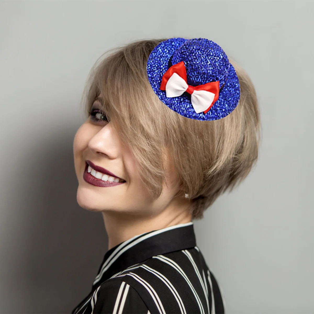 

2 Pcs Shiny Glitter Topper Hairpin Children Adult Party Hat Clip Blue Red White Decor Accessories for Hair Salon