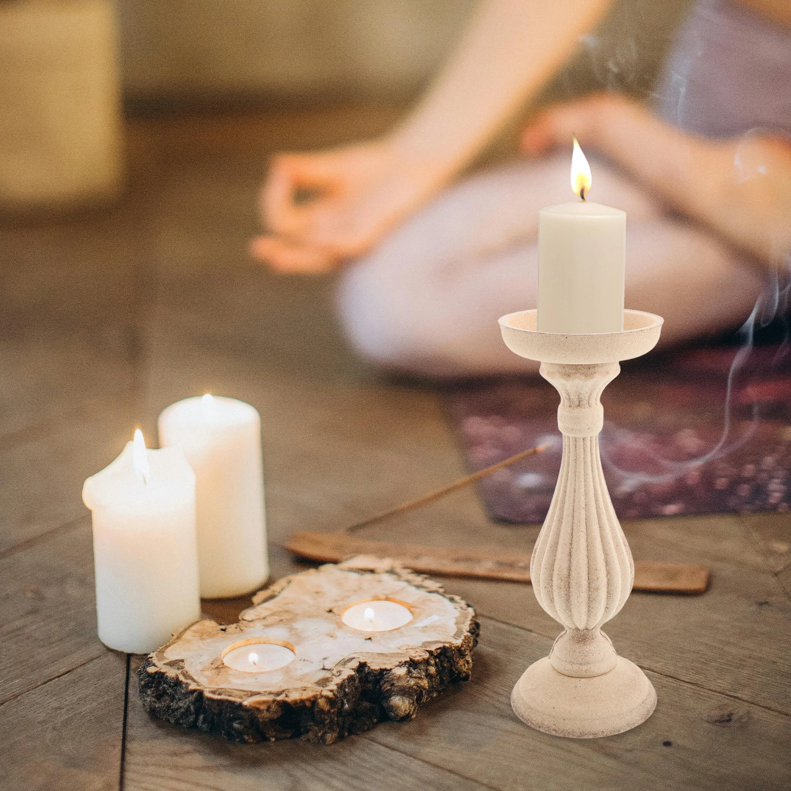 

2pcs Vintage Wooden Holders Rustic Unfinished Candlestick For Home Decor Table Centerpiece Wedding Party Photography
