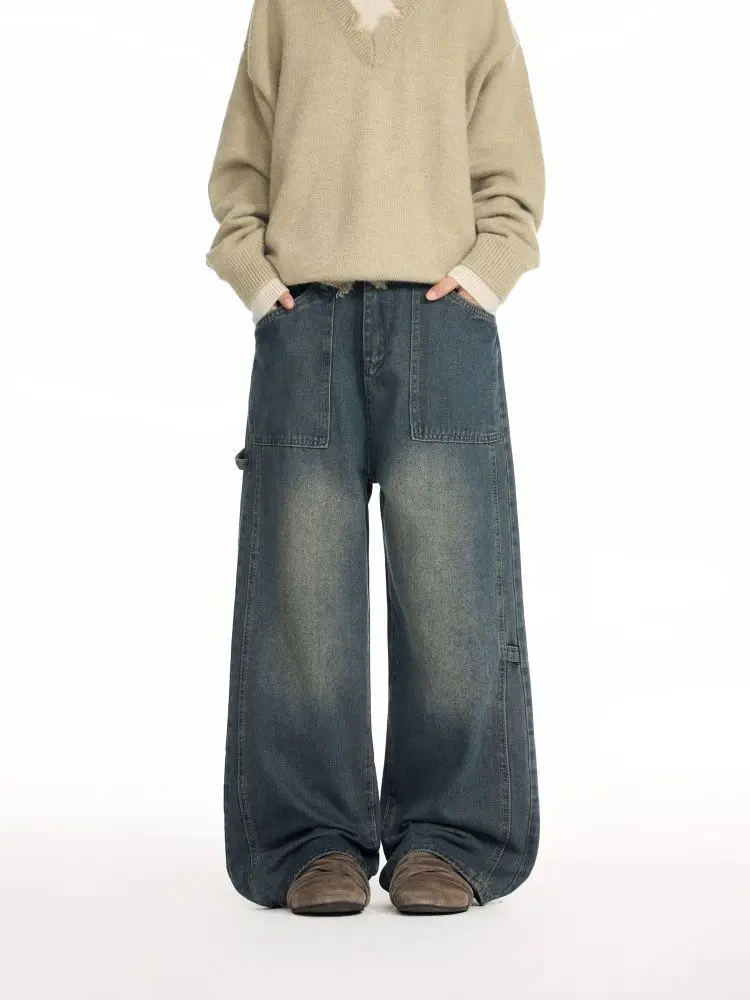 Men's Simple Style Straight Jeans Summer Wide Legs Bottom Street Sweatpants Boy Casual Pants Male High Waist Vintage Trousers