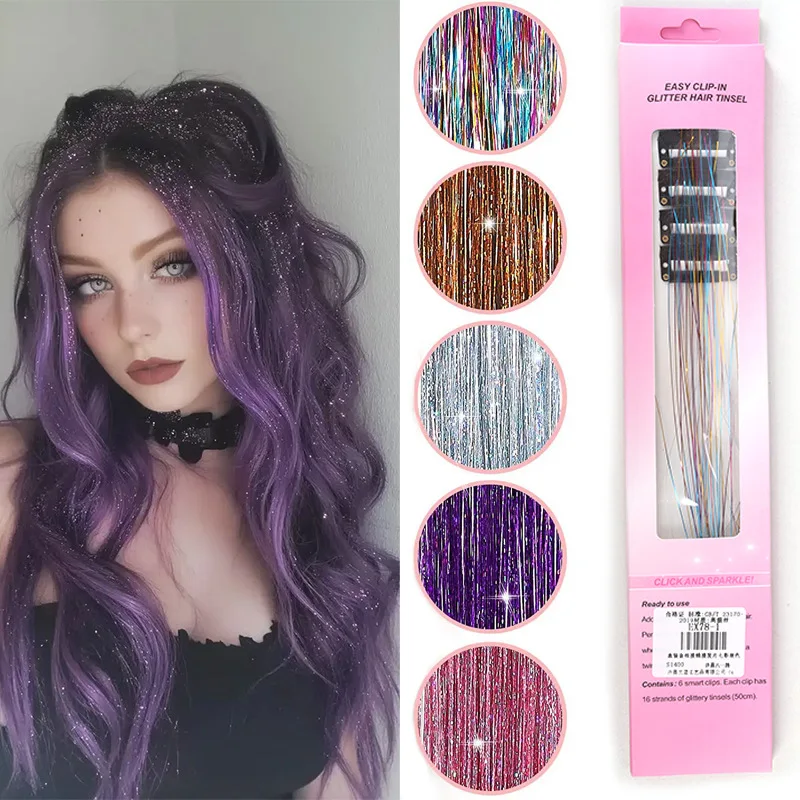 6/12 قطعة مجموعة بهرج الشعر اللامع الملونة بريق إكسسوارات الشعر 20 بوصة كليب في الشعر بهرج ملحقات شعر مستعار للنساء الفتيات الطرف