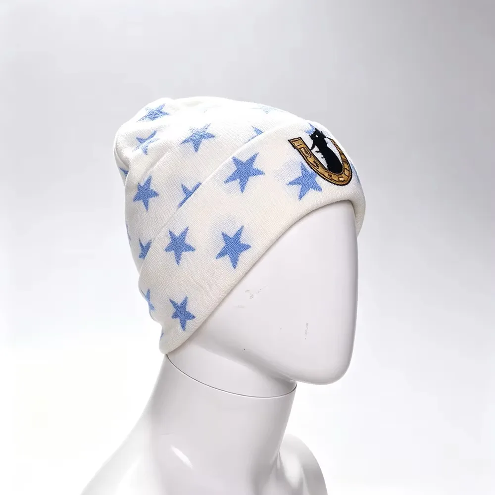 Johnny Joestar Fan-Merchandise, Cosplay-Beanie, Plüsch-Stern-Hufeisen-Strickmütze, Unisex, großer Kopfumfang, warme Wintermütze, Joo – Detail 7