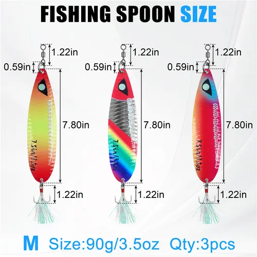 Imagen 2 del producto Señuelos de pesca Jigging de aguas profundas, 3 uds., 3,5/4OZ, plantillas de Metal grandes, cebos de cuchara de pesca Striper para lubina a rayas, salmón