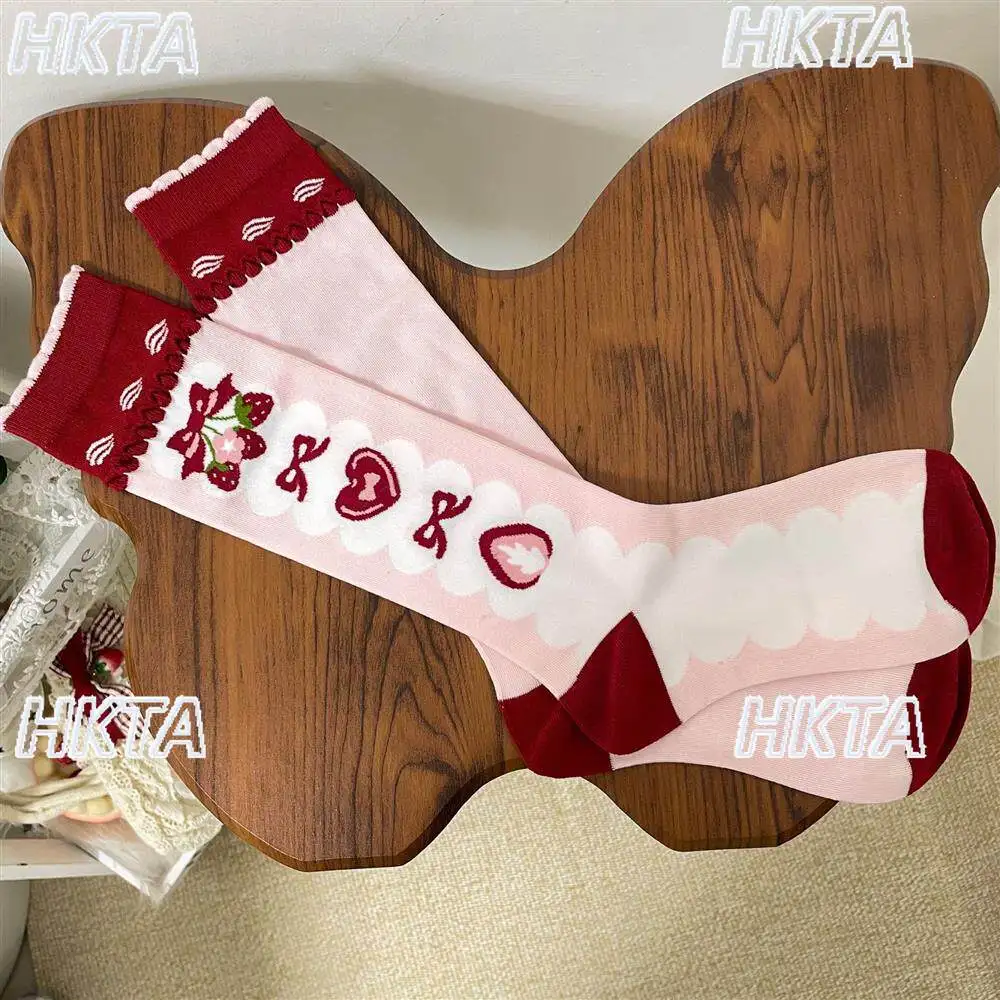 

Spring Summer New Arrival Lolita Socks Sweet Red Cherry Cute Strawberry Printing Lolita Stocking Kawaii Sweet Thigh Knee Socks