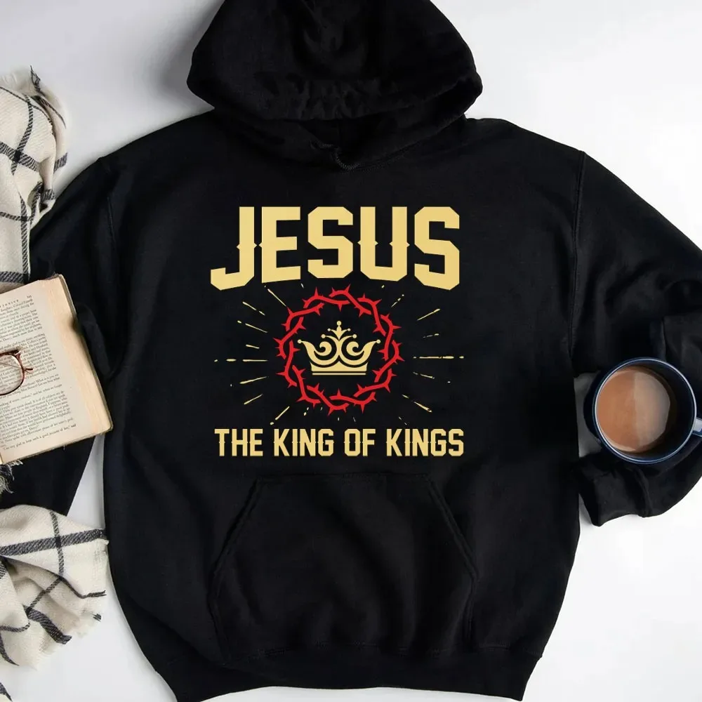 

Христианская толстовка с капюшоном «Иисус Король королей», мужская и женская толстовка с капюшоном и длинными рукавами, пуловер, топы, спортивная одежда, женская одежда