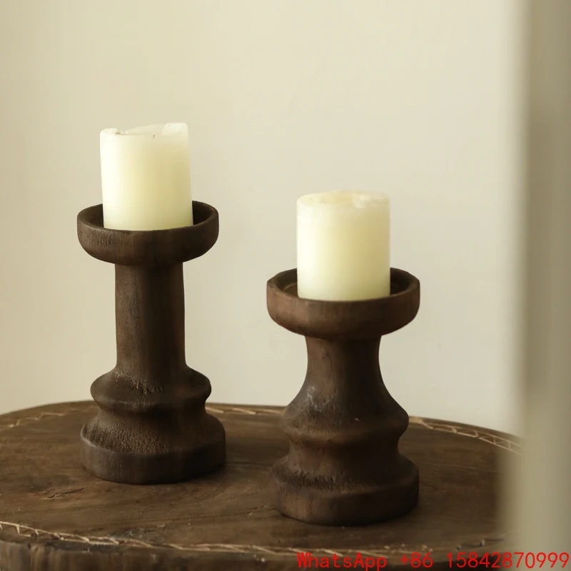 

Solid wood carbonized retro candlestick homestay decoration